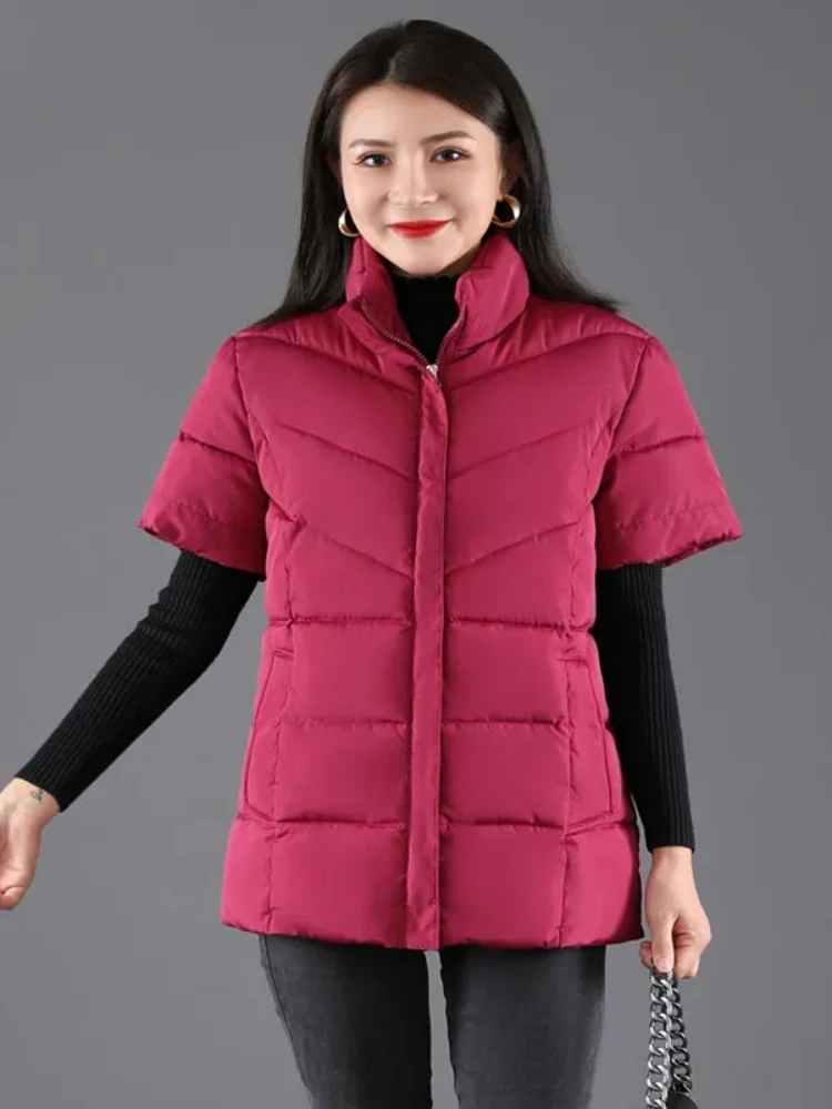 2025 New Half-Sleeved Women's Vest Shoulder Guard Middle-Aged Elderly Mom Wear Down Cotton Coat Casual Waistcoat Winter Jacket