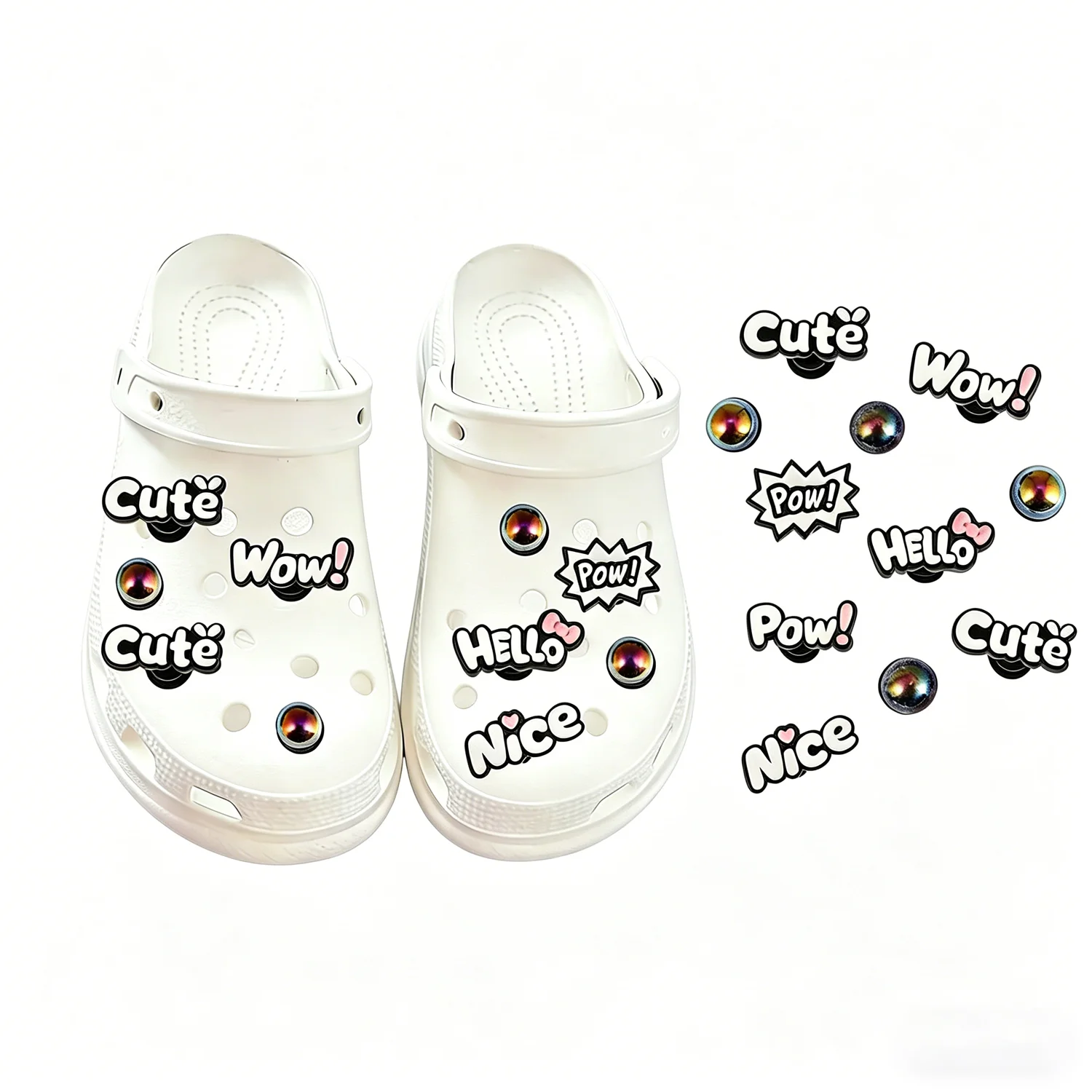 11 cute English letter style hole shoe accessories DIY shoe flowers, decorative buckles for women's and men's beach casual shoes