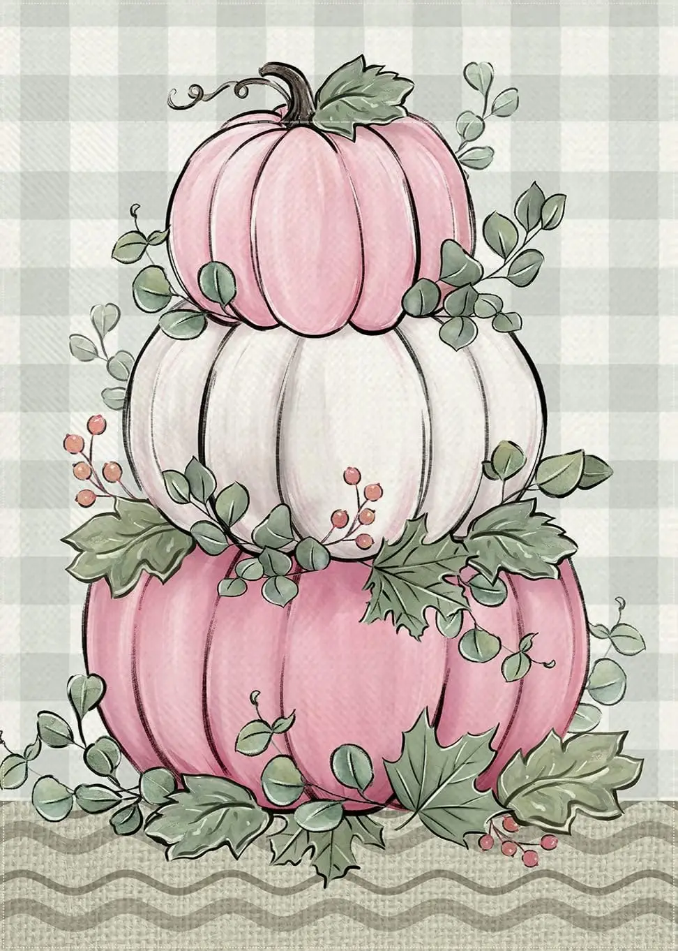 Fall Pink White Pumpkin Patch Decorative Garden Flag, Autumn | Eucalyptus Leaves Farmhouse Seasonal Yard Outside Decorations uui
