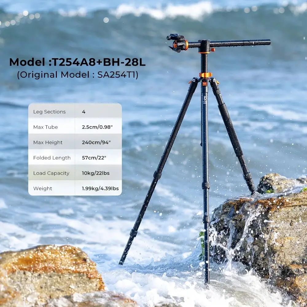 K&F Concept 94Inch/240cm Camera Tripod Aluminium Alloy Travel Essential With 360° Panorama Ball Head And Detachable Monopod