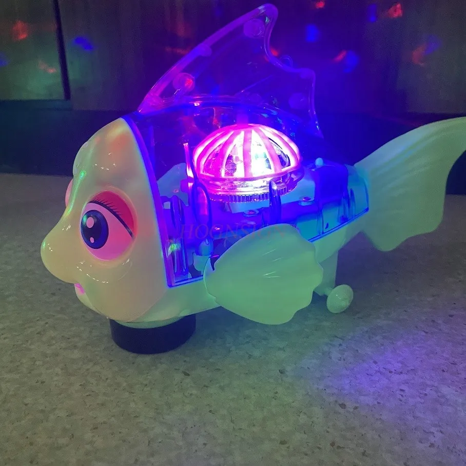 Luminous and transparent clownfish, swaying fish, electric gear toy, sound and light universal reptile, baby pet