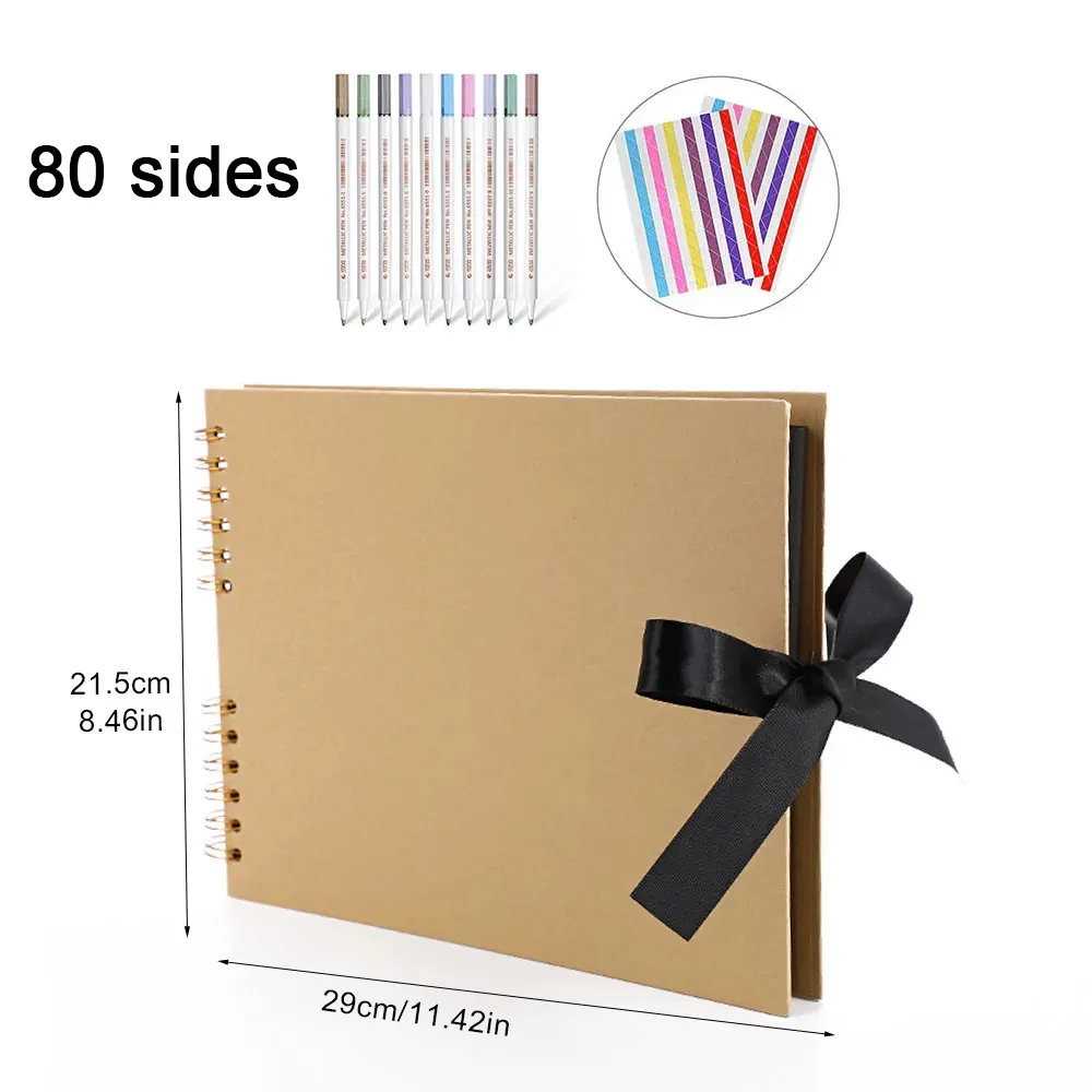 NONE ZK20 80 Seiten schwarze Erinnerungsbücher DIY Handwerk Fotoalben Scrapbook Cover Kraftalbum für Hochzeitstag Geschenke Erinnerungsbücher 8