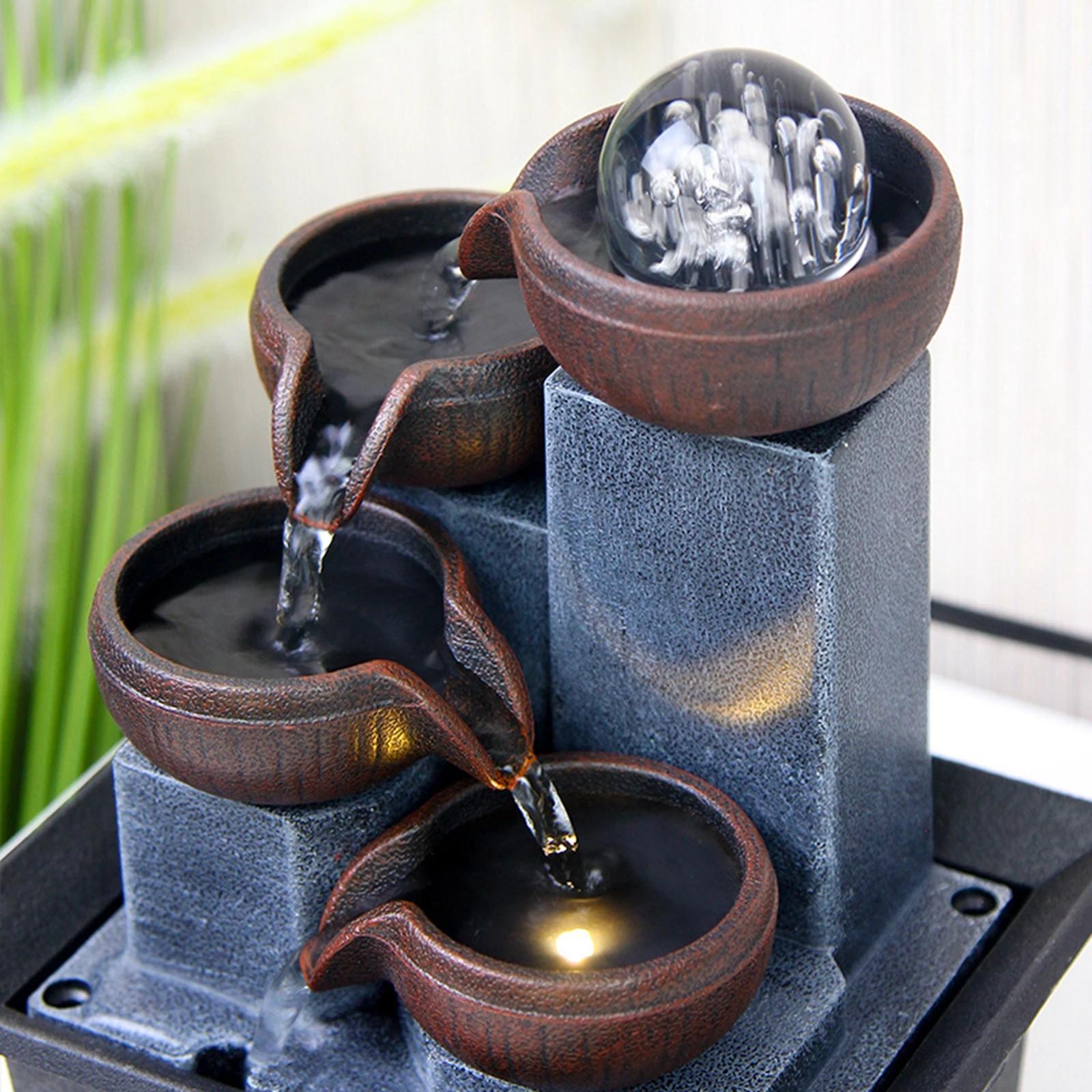 Tabletop Fountain Waterfall Desk Landscape Crafts Flowing Water Pump Waterfall Decor Home Office Ornament Decoration