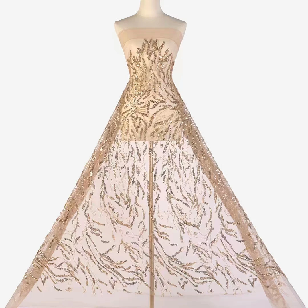 

Fashion French Transparent Mesh Embroidered Bead Tube Sequins, Exquisite Lace Cheongsam Wedding Dress