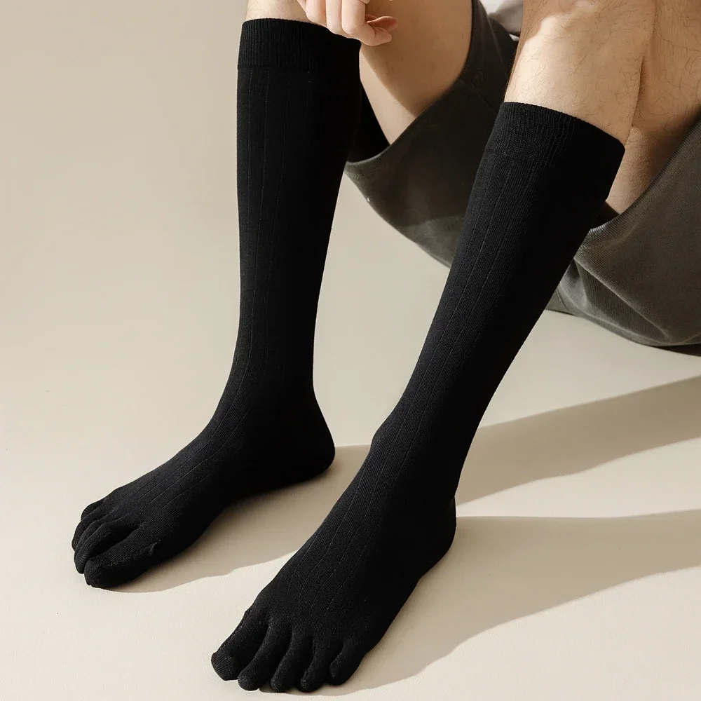 3 Pairs Men Toe Calf Socks Long Five Finger Socks Black Autumn Spring High Quality Cotton Socks with Separate Fingers