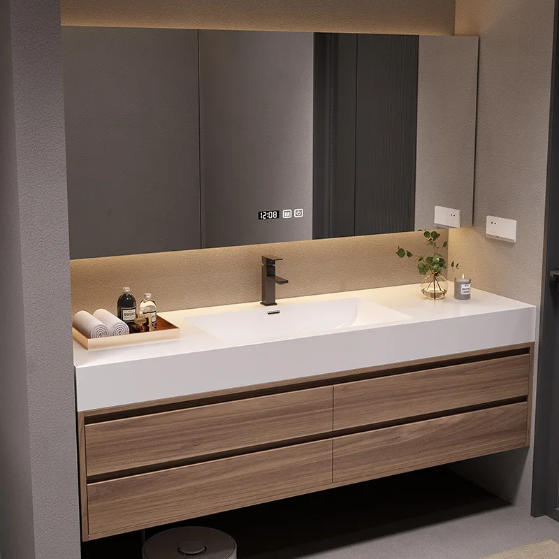 Sintered stone seamless ceramic integrated basin bathroom vanity set - modern bathroom sink