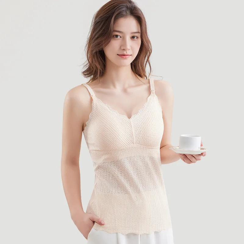 

Maternity Nursing Camisole for All Seasons, Thin Built-in Bra Tank Top for Breastfeeding and Postpartum Moms