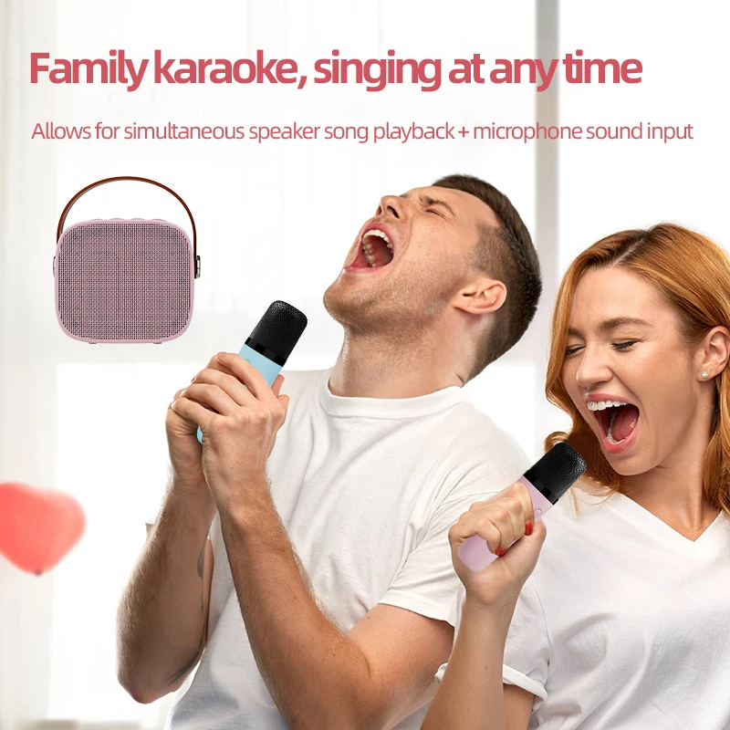 Basix-máquina de Karaoke Portátil con Bluetooth 5,0, sistema de altavoces con 1-2 micrófonos inalámbricos, canto familiar para el hogar, regalos para niños