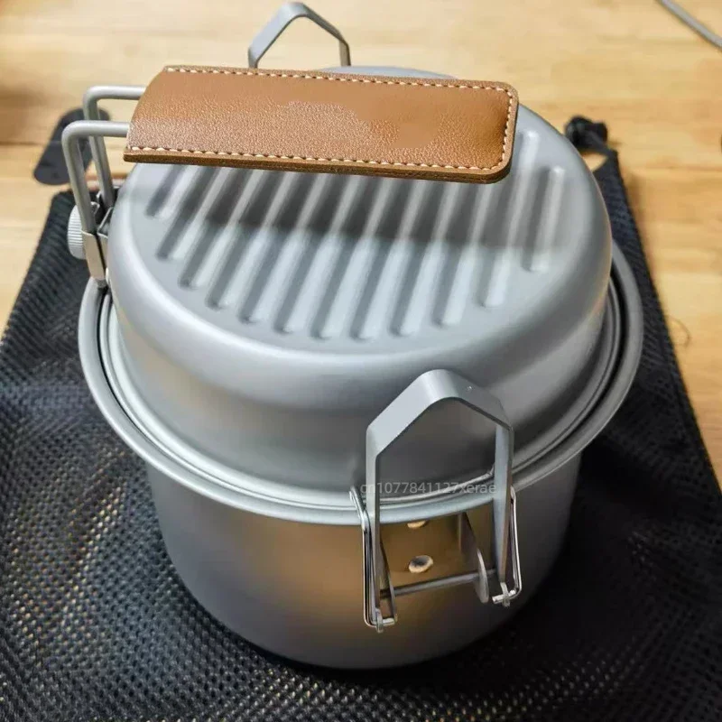 Outdoor 304 Stainless Steel Multifunctional Steaming and Frying Pot, Camping, Picnicking, Stewing, Rice Cooking Artifact