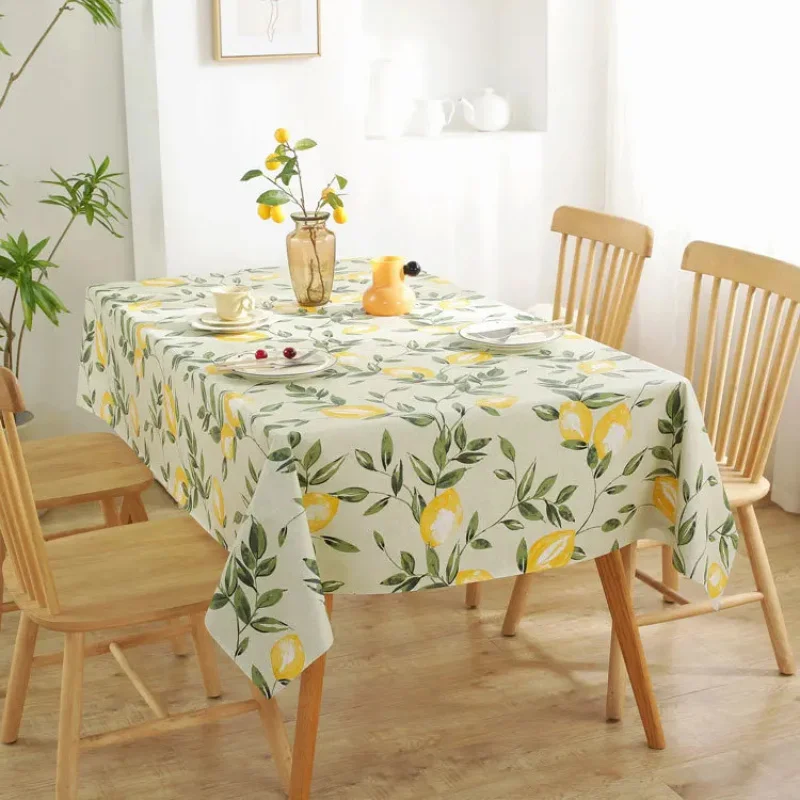 VIKAMA Watercolor Lemon Tablecloth Fruit Leaf Print Waterproof Rectangular Dining Table Cover Kitchen Decor Cloth