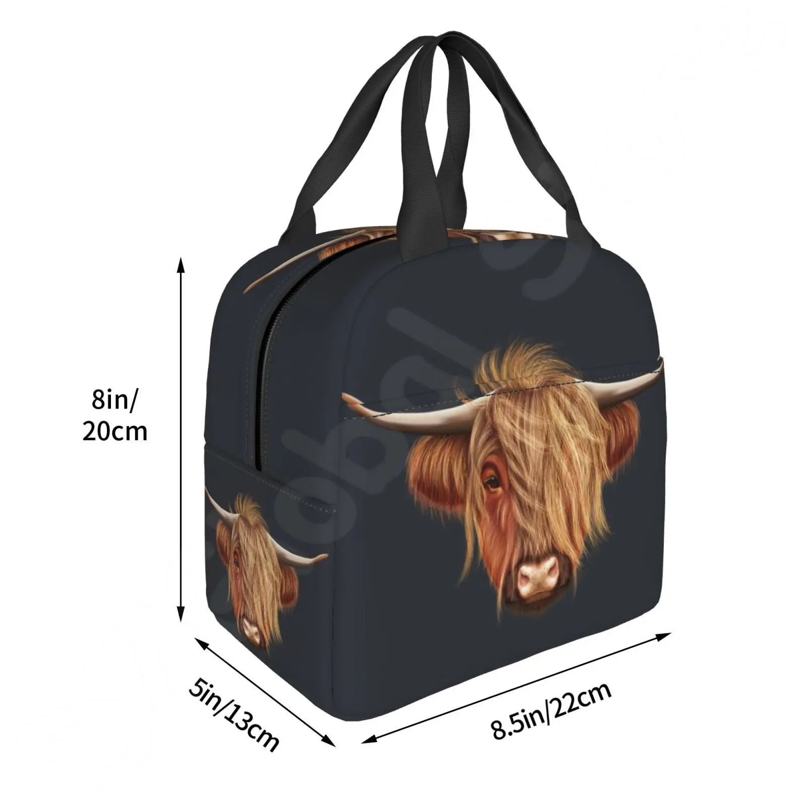 Scottish Hairy Highland Cow Thermal Lunch Bag for Women Men Reusable Insulated Bento Tote Bags for School Work Picnic Food Bag