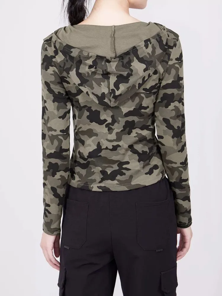 American Vintage Hooded Top Autumn Winter Thin Zipper Cardigan Coat Women Y2k Harajuku Gothic Vintage Camouflage Jackets