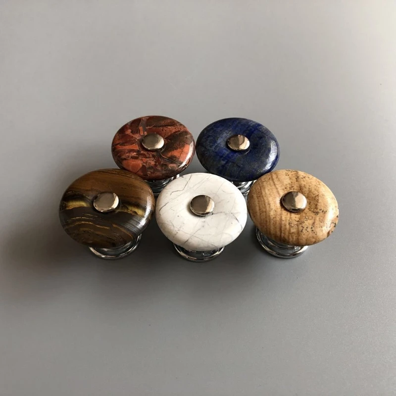 Vintage Round Natural Stone Furniture Handle Drawer Door Pull Handle Zinc Alloy Base Cabinet Door Knob DIY Decoration Furniture