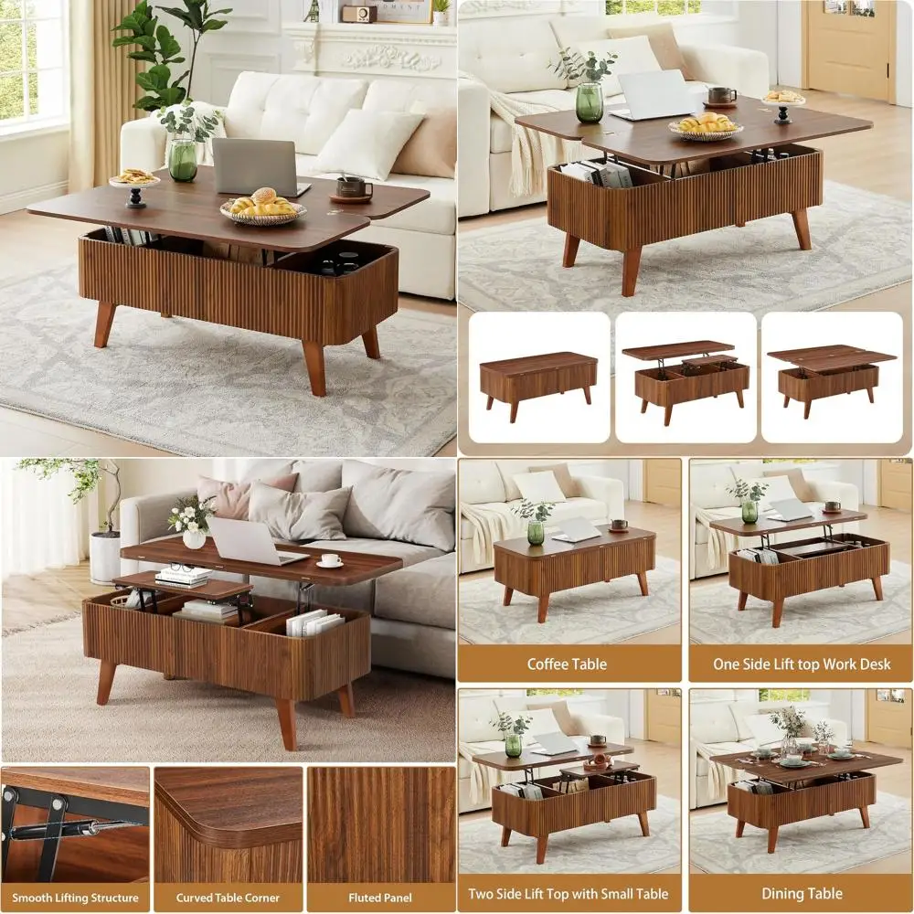 

Многофункциональный журнальный столик 3-в-1 из орехового дерева: трансформируется в обеденный стол, с местом для хранения, мебель для гостиной в малогабаритных помещениях, частично собран.