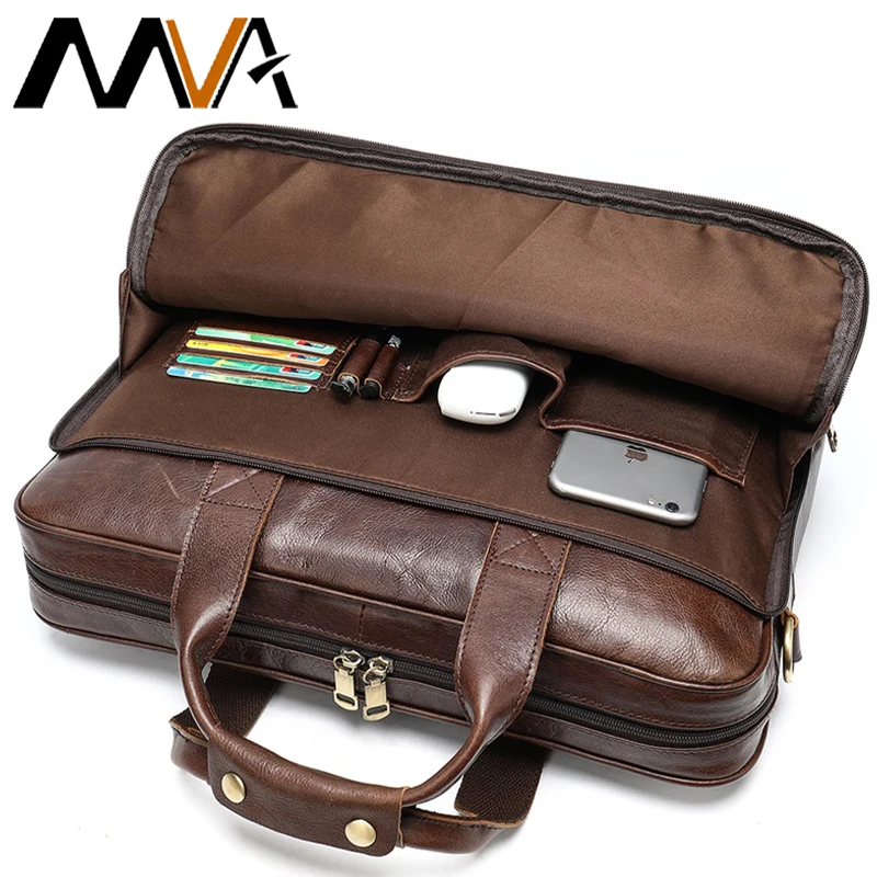 

MVA Men Genuine Leather Handbags Casual Leather Laptop Bags 14" Male Business Travel Messenger Bags Men's Crossbody Shoulder Bag