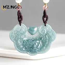 High-grade Myanmar Jadeite Blue Water Flowers Rich and Auspicious Jade Pendant Luxury Fashion Men's and Women's Necklace Jewelry