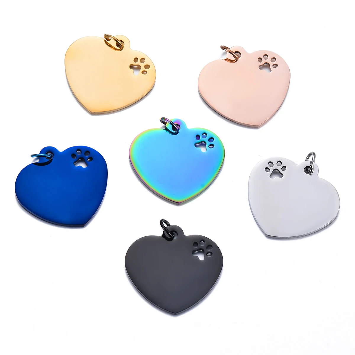 

10Pcs/Lot Mirror Polished Stainless Steel Hollow Paw Heart Charms Pendants Blank Dog Tags 6 Colors Wholesale