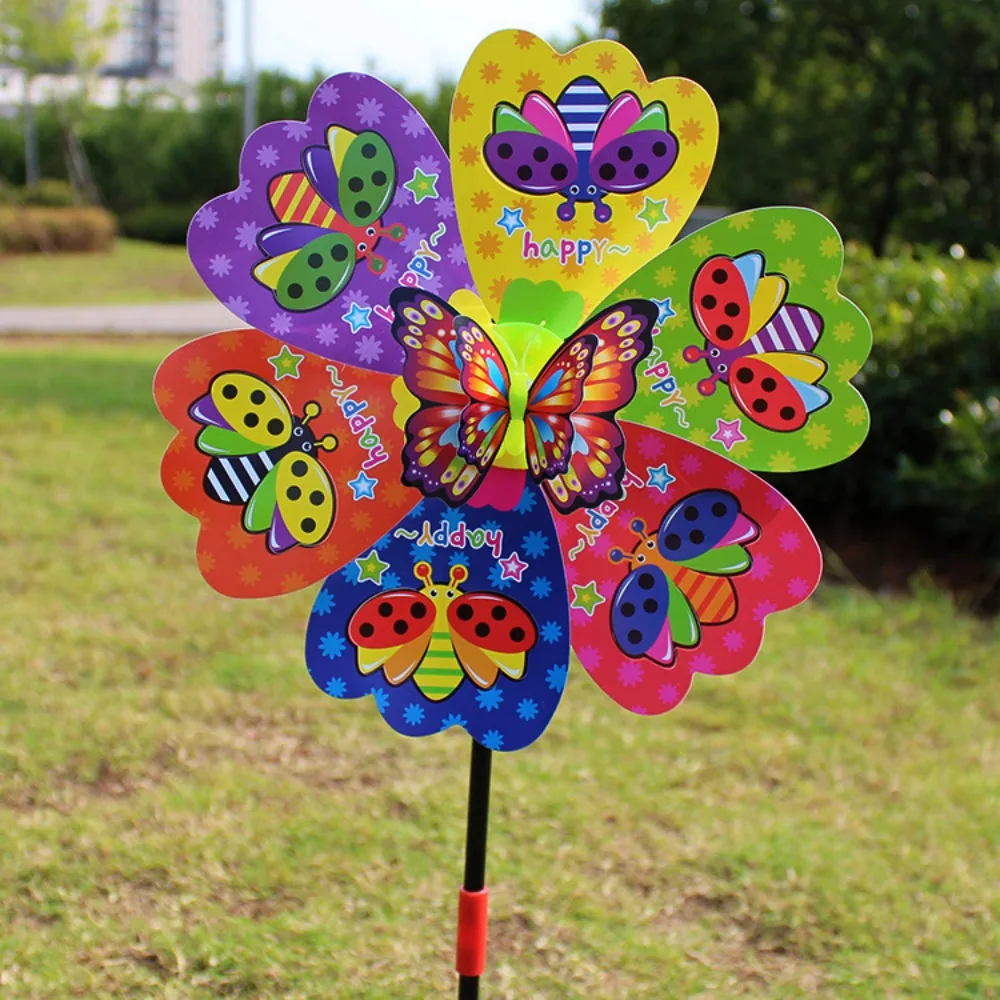 Molino de viento de mariposa de baile de plástico multiestilos, molino de viento de mano de dibujos animados de mariposa 3D colorido, diámetro de 24cm de PVC