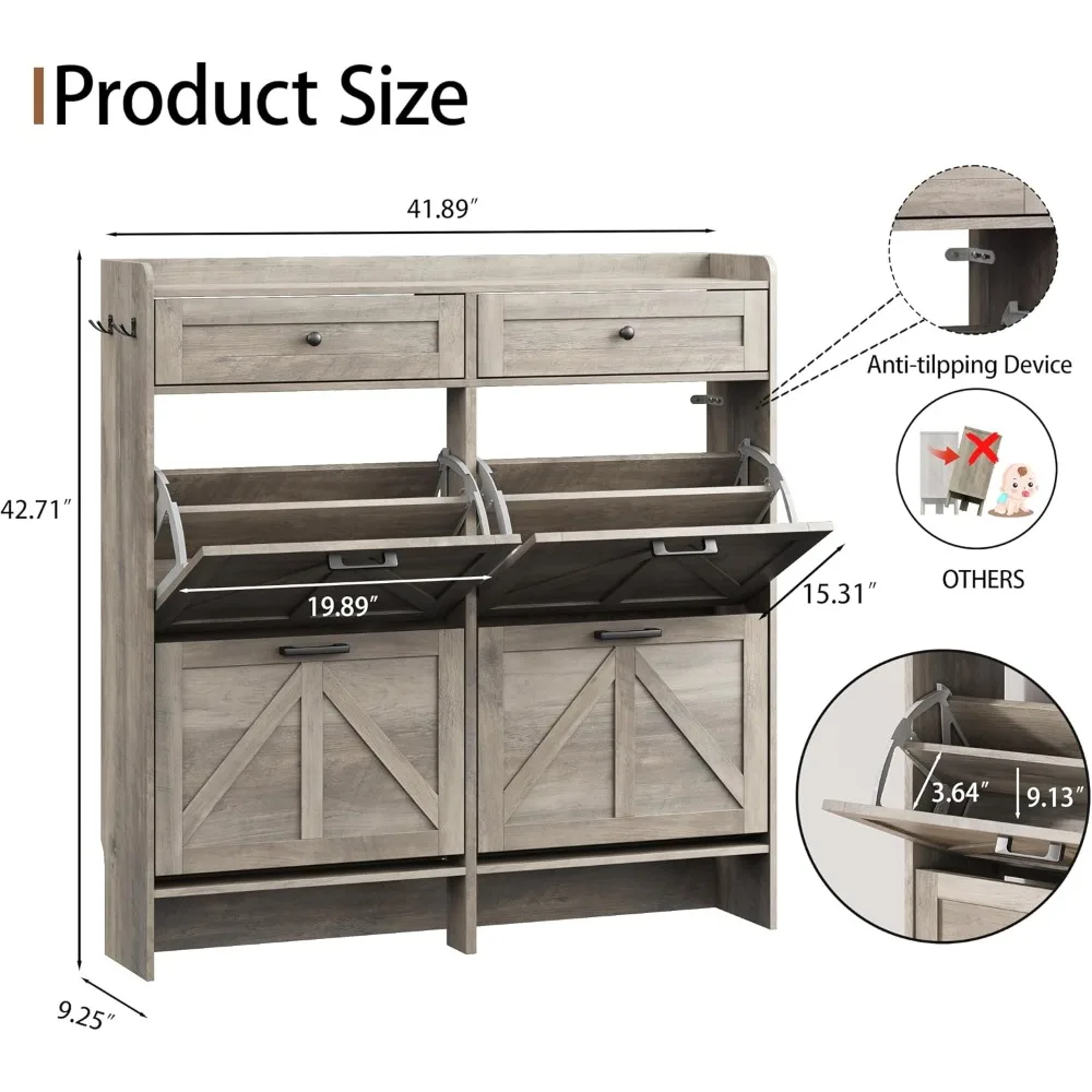 Shoe Cabinet 4 Flip Drawers 2 Top Drawers 43
