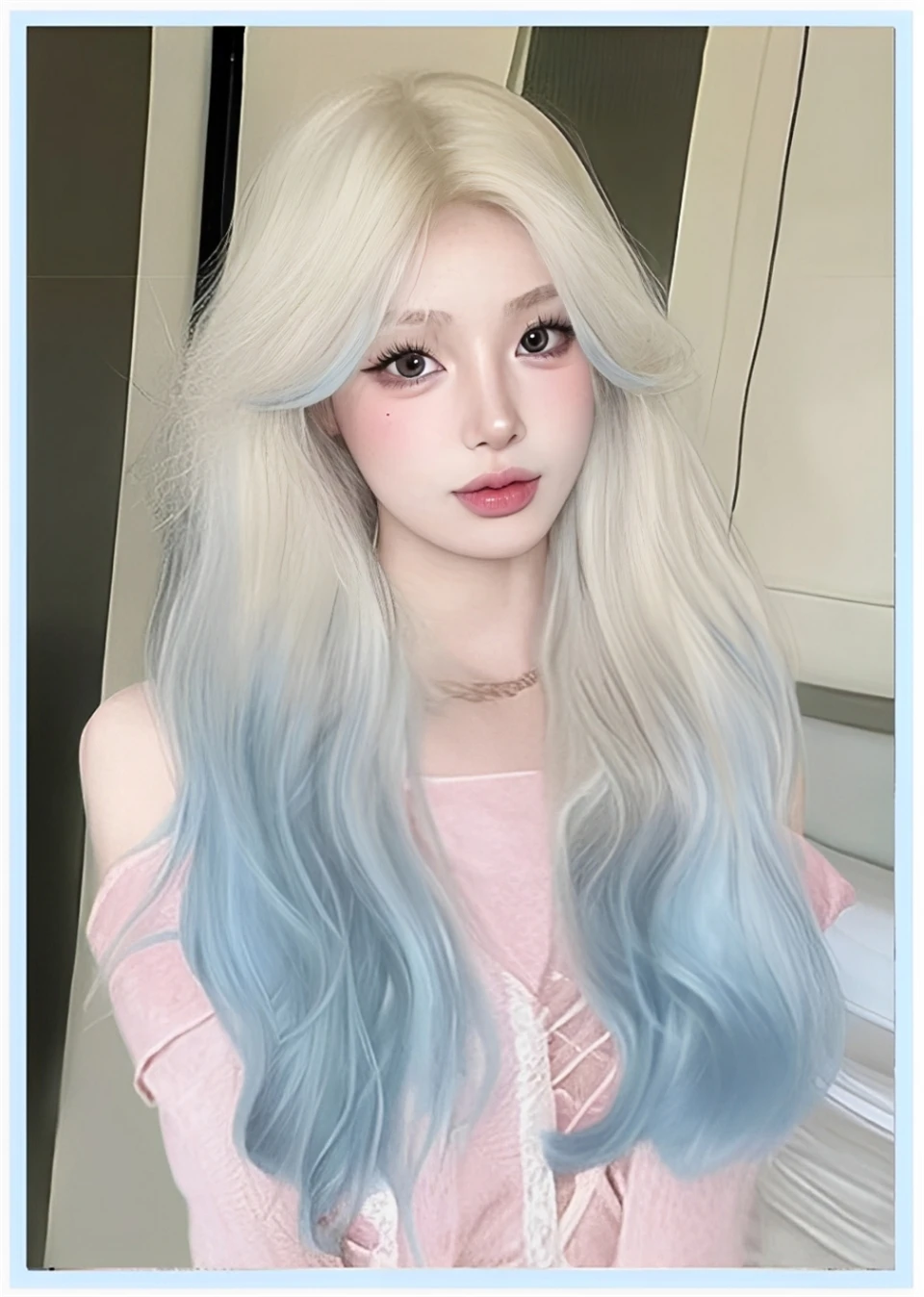 OLACARE onda lunga del corpo blu ombre parrucche cosplay parrucche sintetiche resistenti al calore frangia parrucche Lolita naturali per le donne Halloween