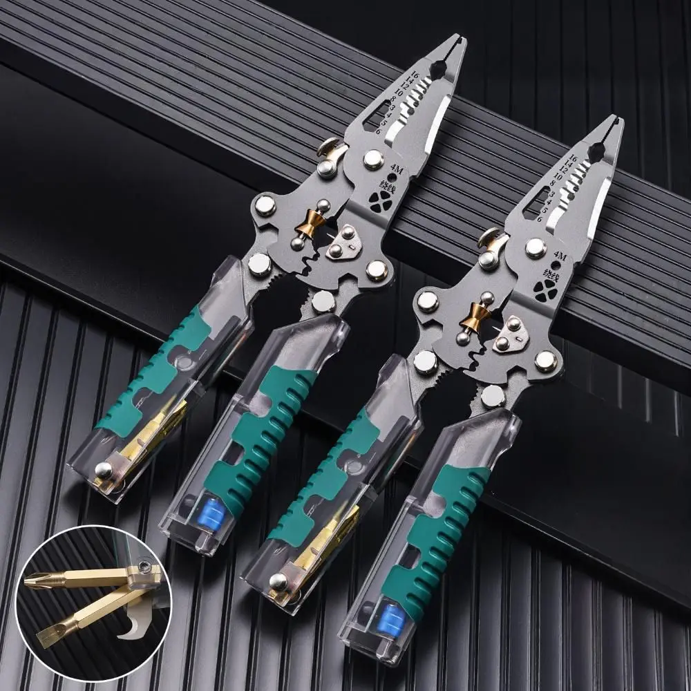 Multifunctional Foldalbe Wire Stripping Pliers Folding with Voltage Test Electrician Pliers Safe Thickened Crimping Pliers