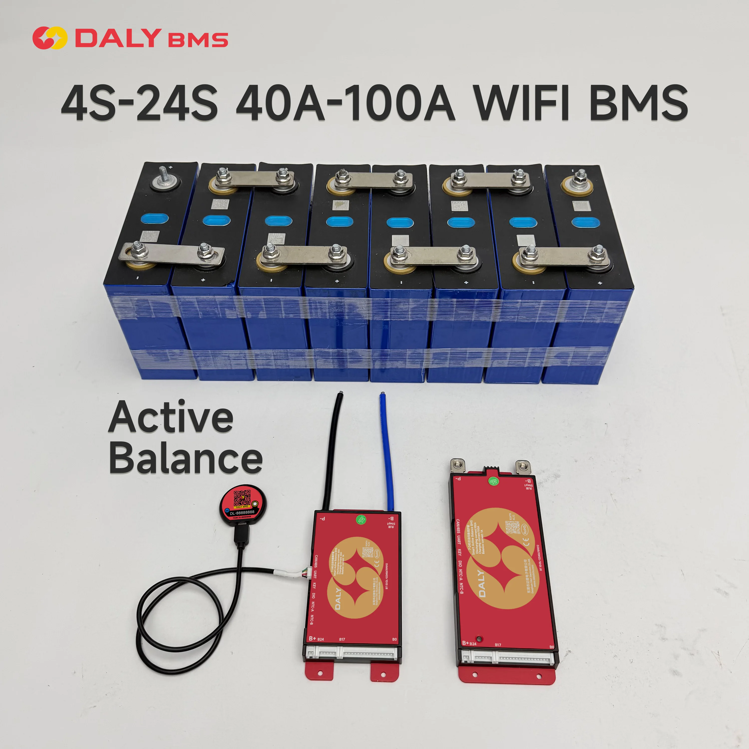Daly Active WIFI BMS 4S LifePo4 40A 60A 80A 100A 8S 16S 12V 24V Auto Identify Built-in BT with CAN for Energy Storage