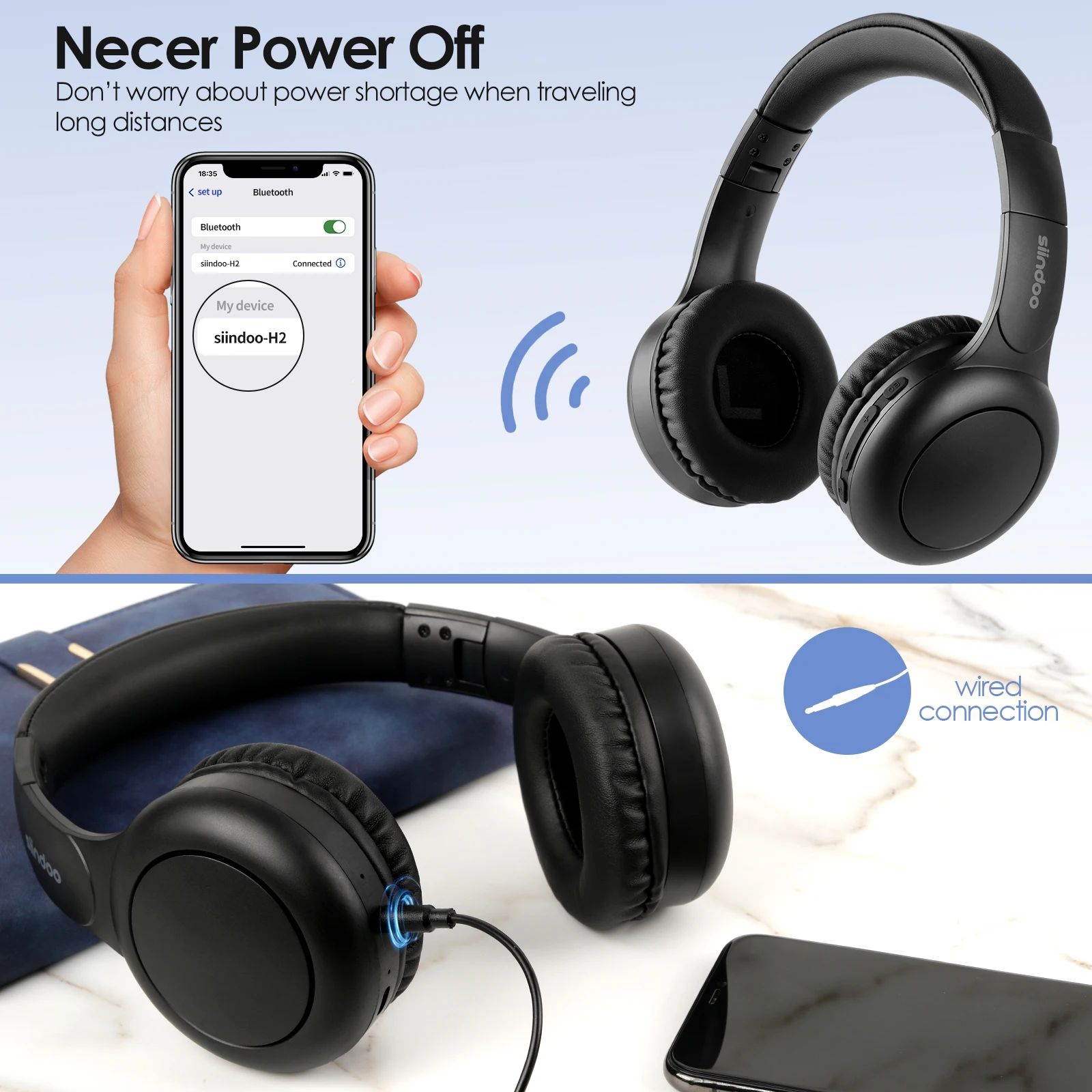 Siindoo Không Dây Bluetooth Tai Nghe Trẻ Em Có Thể Gấp Gọn Tai Nghe Stereo Siêu Bass Giảm Ồn JH-926B Có Mic Cho Ipad