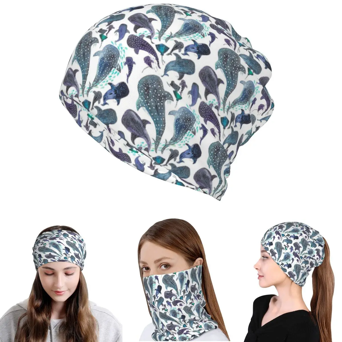 

Whale Shark, Ray And Sea Creature Play Bandana Neck Cover Magic Scarf Multi-use Headwear Beanies Hat Unisex Adult Breathable