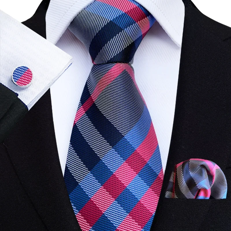 Luxury Mens Ties Floral Black Gold Ties Paisley Grid NeckTie Pocket Square Cufflinks Set Men\'s Wedding Party Tie