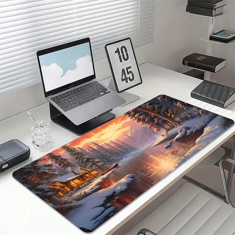 Winter Cabin Sunset Lake Extended Desk Mat Durable Non-Slip Rubber Gaming Mousepad Office
