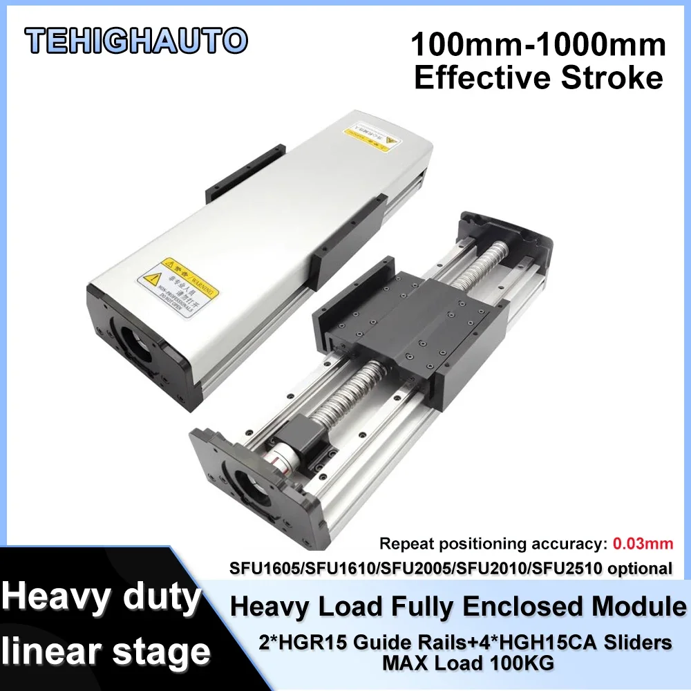 150mm Wide CNC Fully Enclosed Linear Module 150KG Load Ball Screw Sliding Table Heavy Duty Linear Guide Stage SFU1605/SFU2505