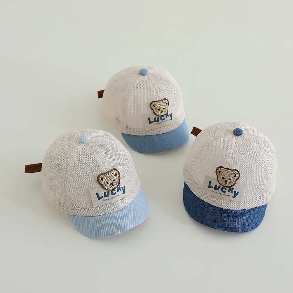 

Baby Summer Mesh Hat Korean Bear Infant Boys Girls Baseball Cap Outdoor Breathable Toddler Kids Short Brim Duck Tongue Cap