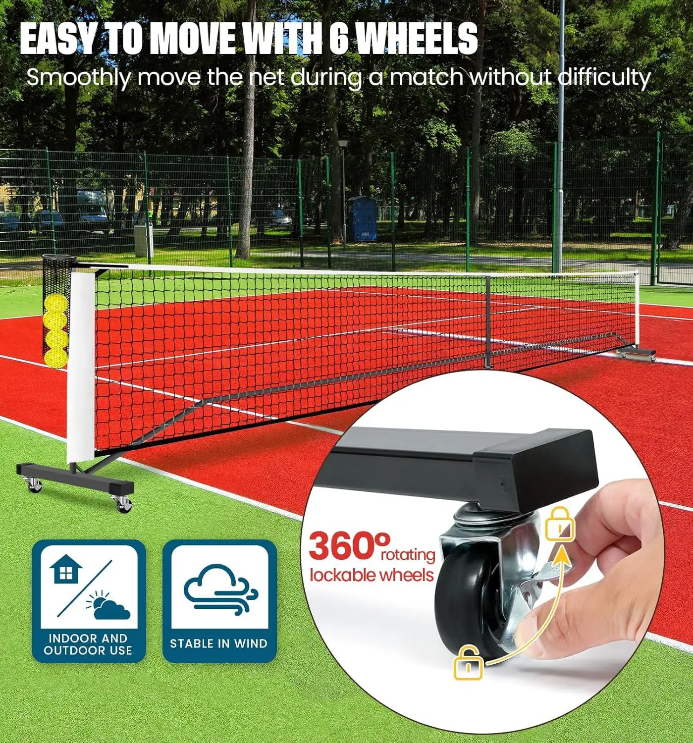 22 FT Regulation Size 11 FT Half Court Size 2-in-1 Pickleball Net Ball Collector Wheels Carry Bag Pickleballs