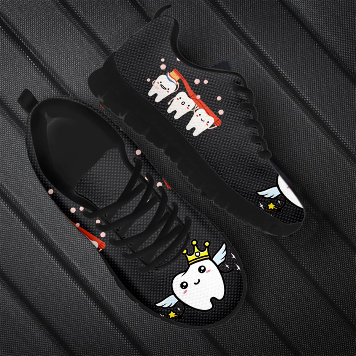 Fashion Gradient Dentist Flats For Woman Shoes Zapatos Mujer Brand Design Tooth Dental Angel Breathable Sneakers Walking Shoes