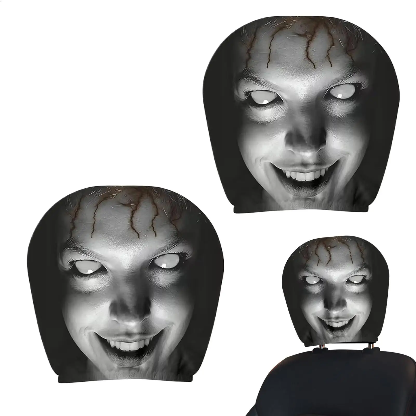 2Pcs Horror Halloween Car Head Rest Cover Automotive Seat Decorations Car Seat Head Rest Protector Vehicle Seat Wearing