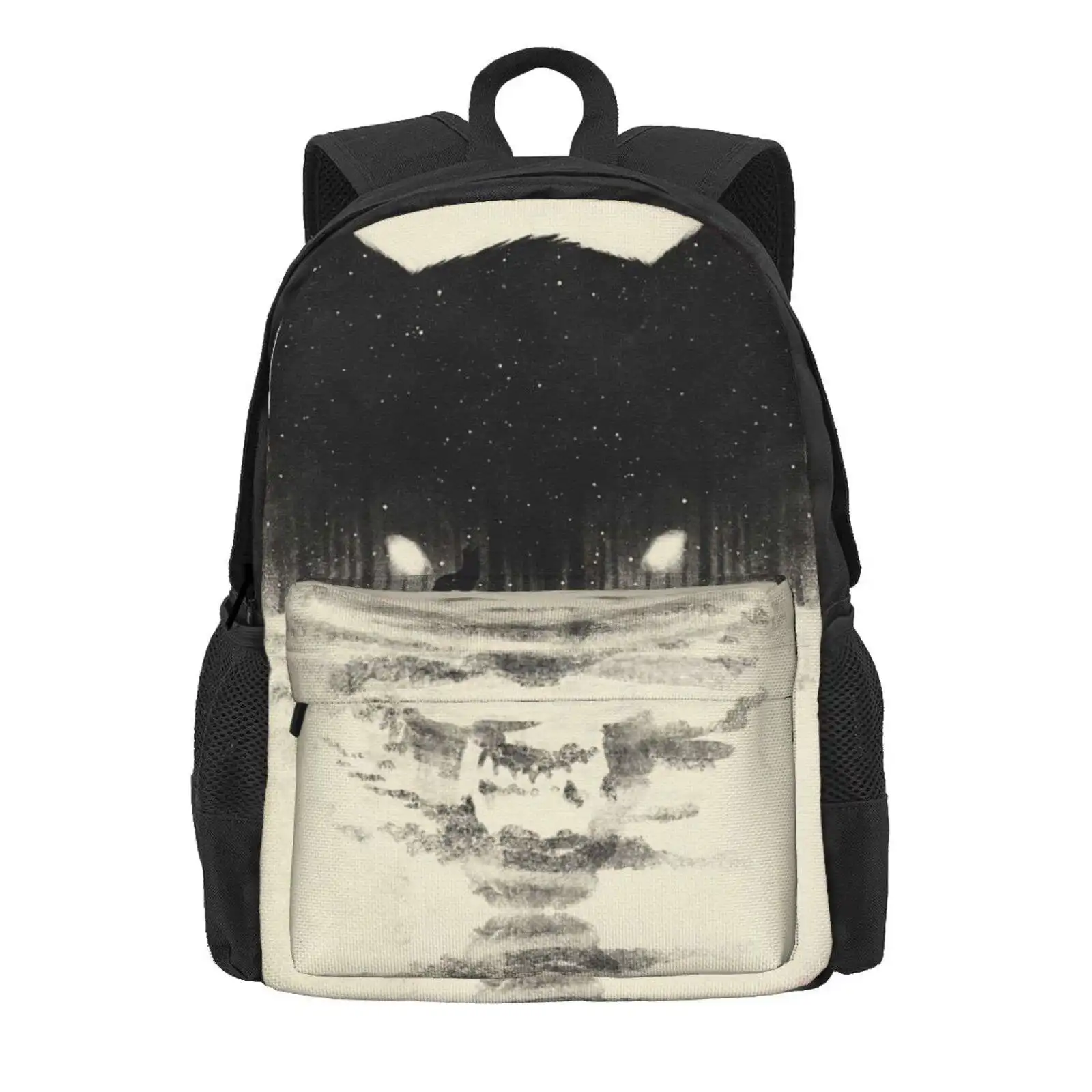 Wolfy Hot Sale Schoolbag Backpack Fashion Bags Wolf Snow Winter Tree Eyes Dark Black White Wolves