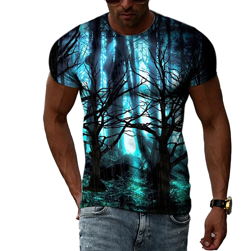 

3D Printing Summer Men's T-shirt Hip-hop Spoof Horror Horror Forest Trend Fashion Short-sleeved Fashion Personality Clothing