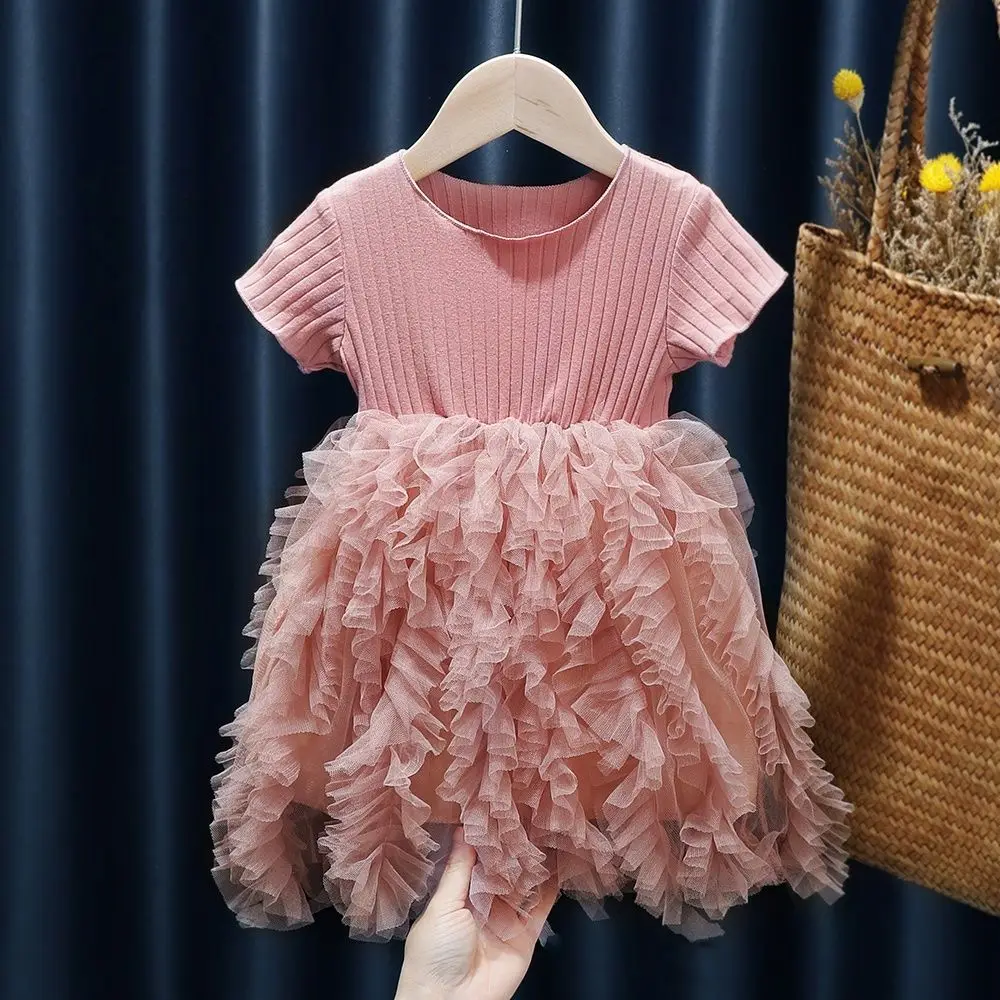 2026 New Summer Girls Baby Dress Princess Tulle Dress Casual Stylish Patchwork Cake Dress Fashionable