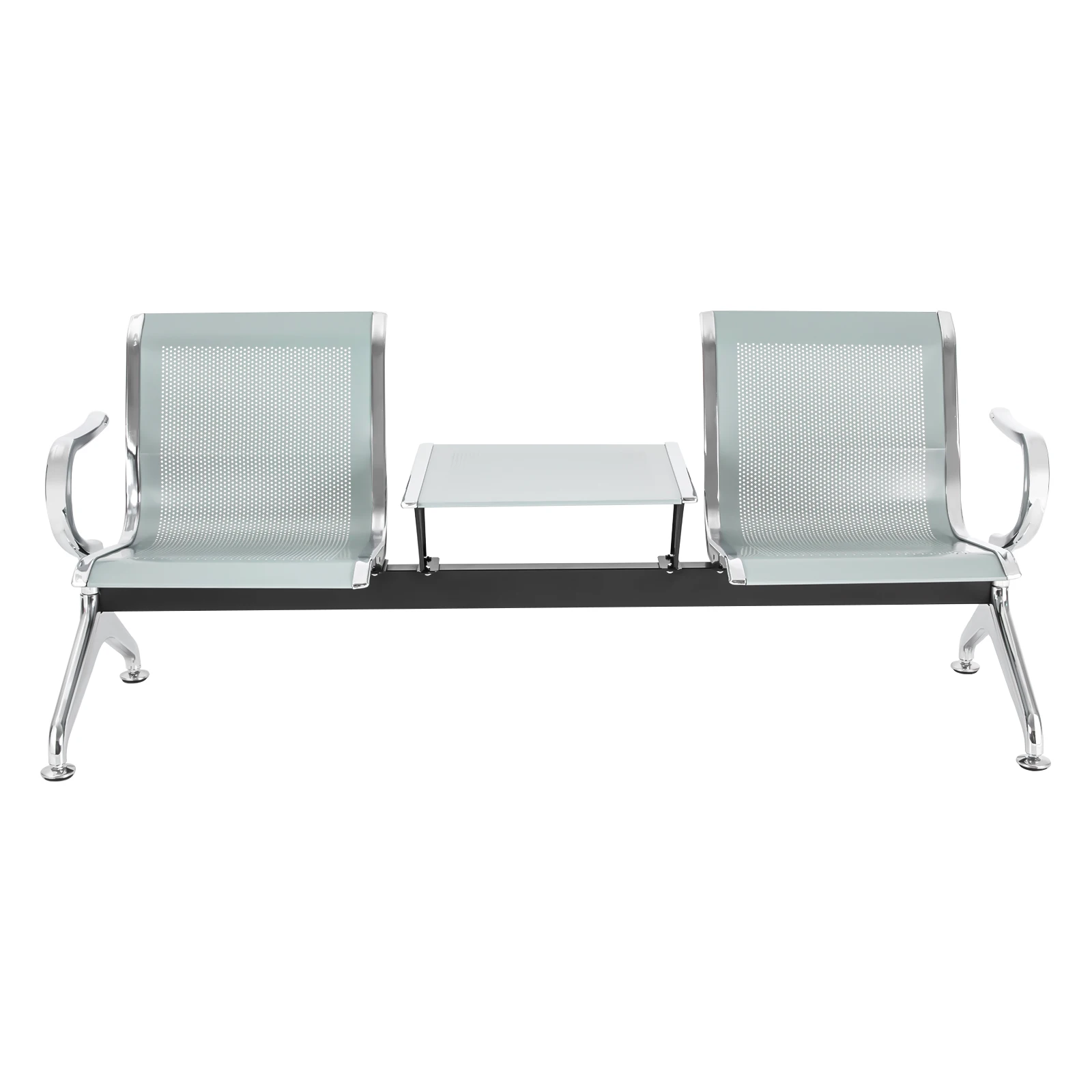 

Стул для ожидания из алюминиевого сплава, двойные сиденья, цельный стул для зала ожидания с сетчатой панелью и журнальным столиком, 71,3*22,5*31,5 дюйма