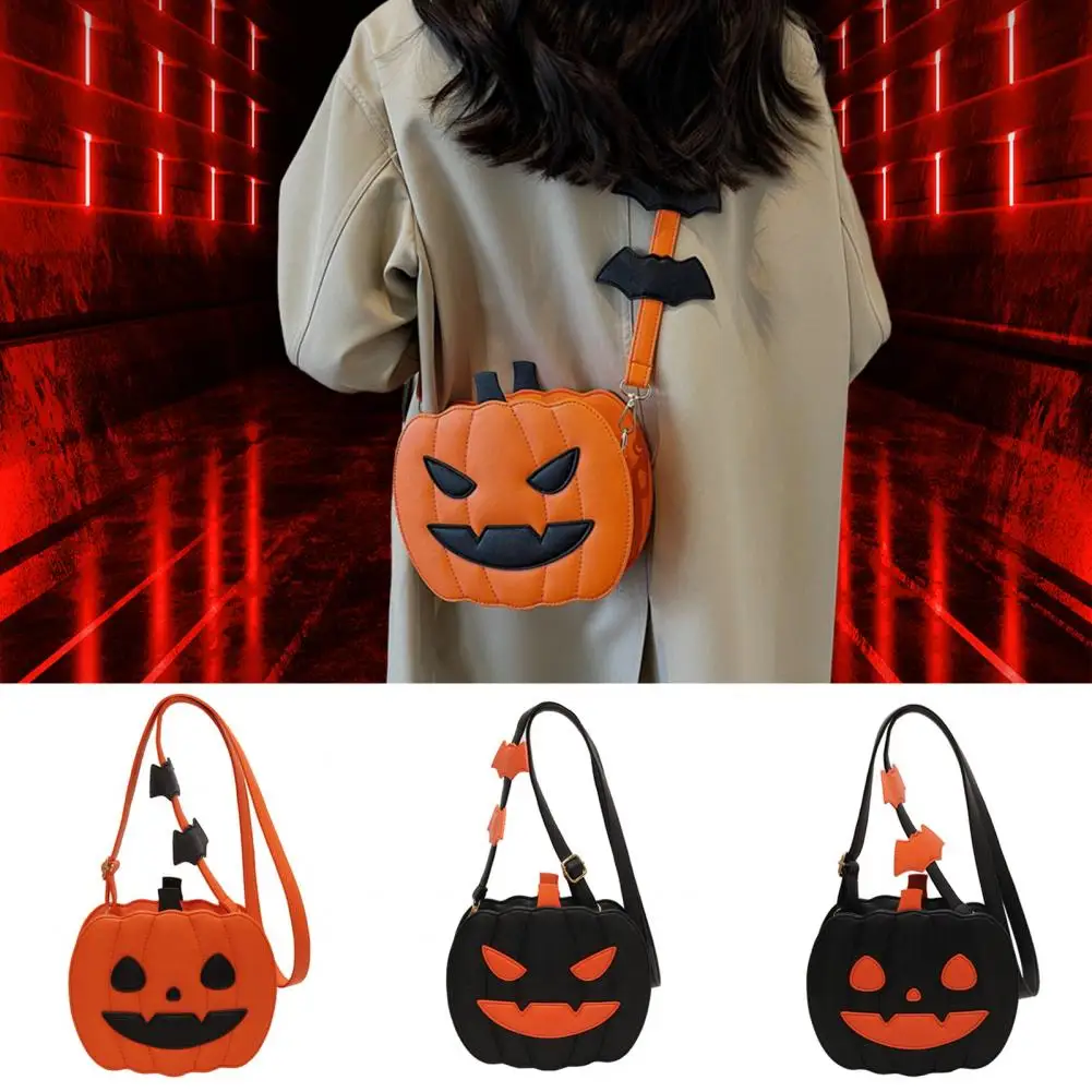 Grande Capacidade Crossbody Bag, Halloween Messenger Bag, Spooky Bag, Forma Abóbora, Bat Decor, Bolsa