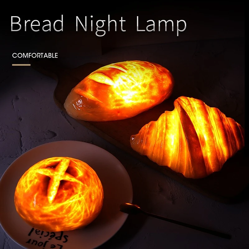 Bread Shaped Night Light Cow Horn Bun Pineapple Bun European Bun Atmosphere Light Decoration Creative Desktop Warm Lighting Gift