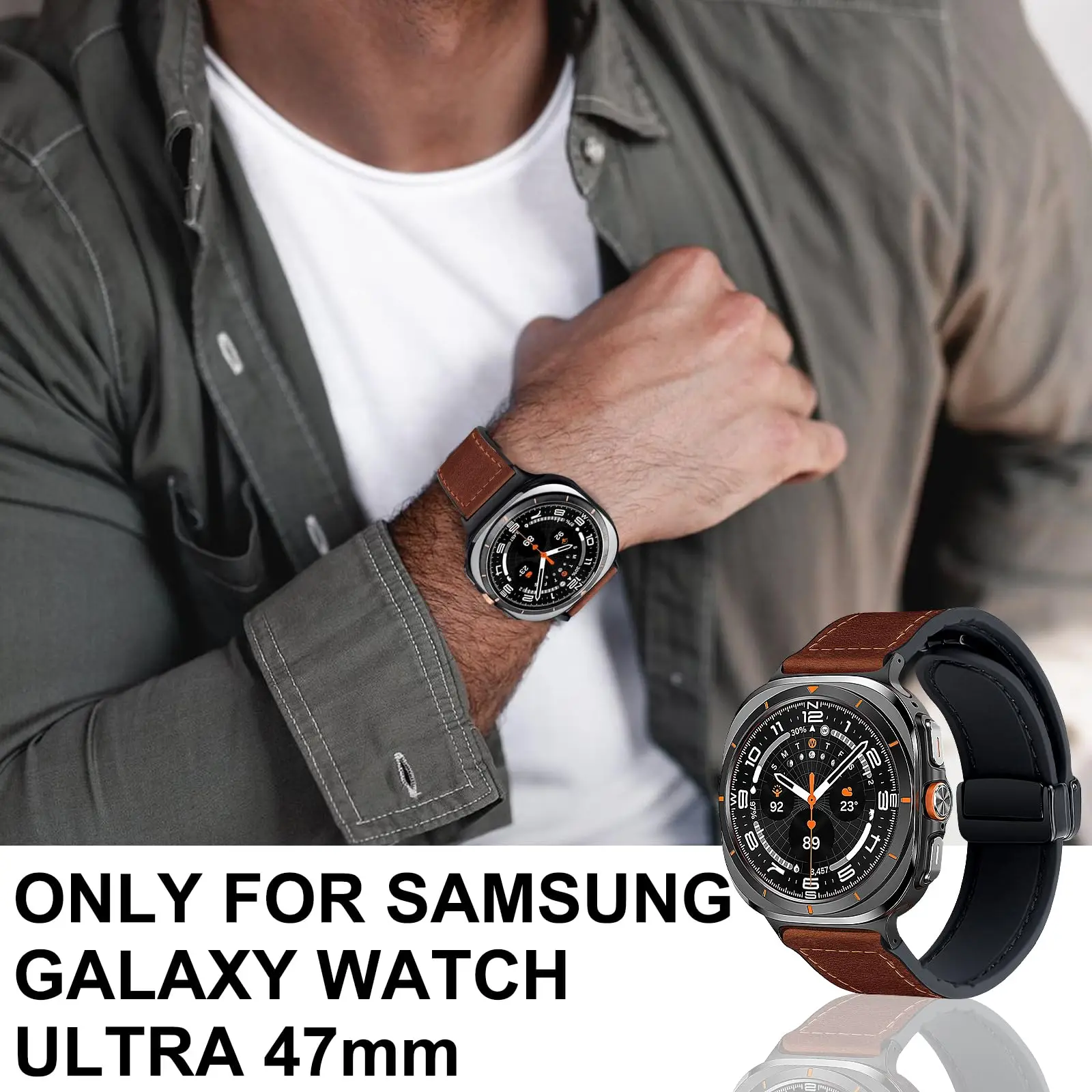 Magnetyczna skórzana silikonowa bransoletka do Samsung Galaxy Watch Ultra 47mm Quick Fit Strap Correa do GALAXY ULTRA 47MM Luxury Band