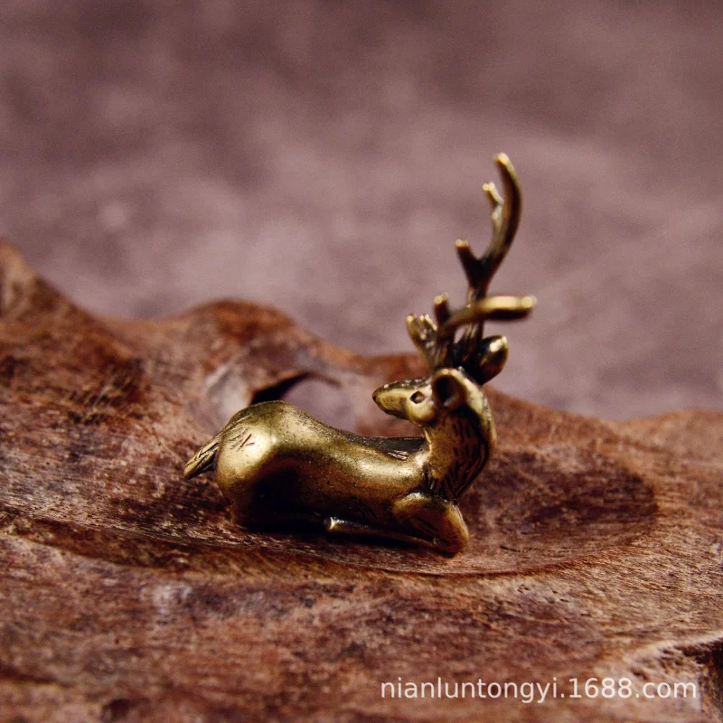 Brass Deer Ornaments Brass Yi Lu Ping An Tea Ornaments Ornament Decoration Hand Pieces Stall Night Market Old Copper Ware