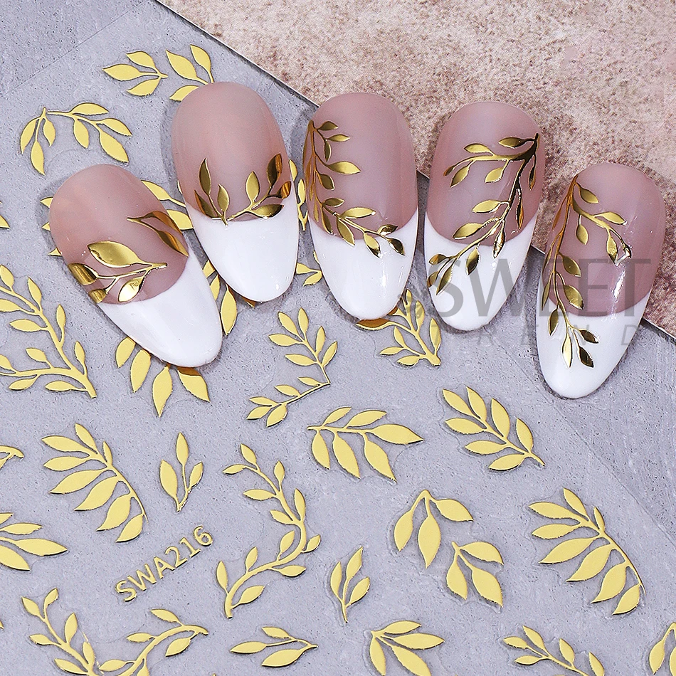 3 Stück Bronzefarbene Blätter Nagelkunst-Aufkleber Roségold Silber Blumen- und Blätterdesign Elegante Slider-Aufkleber DIY Sommer-Maniküre-Dekoration – Detail 7