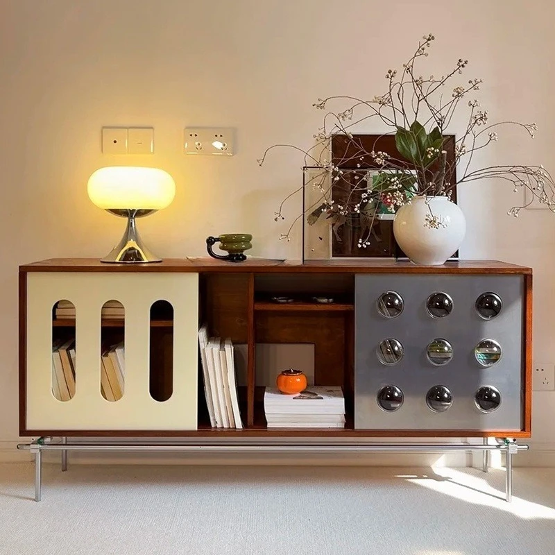 

Retro Floor-to-ceiling Multi-layer Contrasting Color TV Cabinet Light Luxury Bedroom Bedside Table Designer High-end Living Room