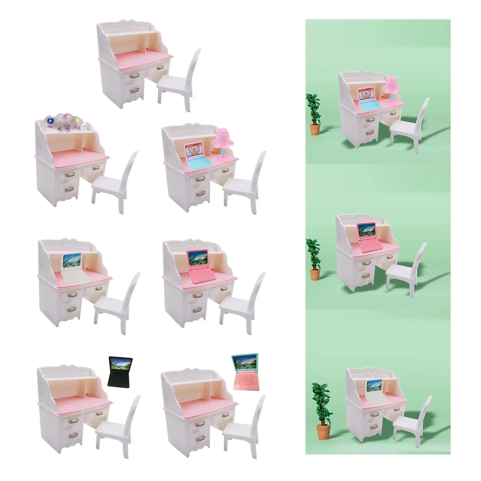 1:6 Dollhouse Miniature Desk Chair Set, DIY Scene Model, Dollhouse Notebook Decoration Accessories