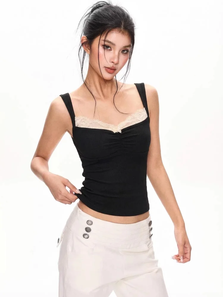 Women's Slim Fit Cotton Lace  Knot Tank Top Summer Essential Underwear Outerwear Base Layer Shirt plus Size