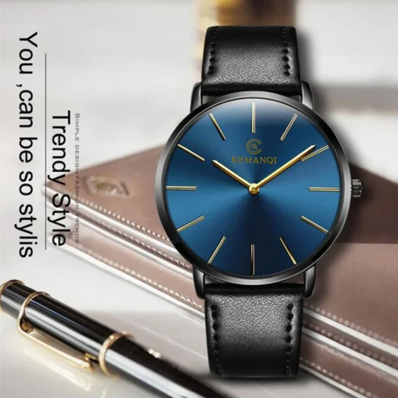 Fashion Ultra Thin Men's Quartz Wristwatch Minimalist Style Mens Watch Leather Band Business Casual Male Clock relogio masculino