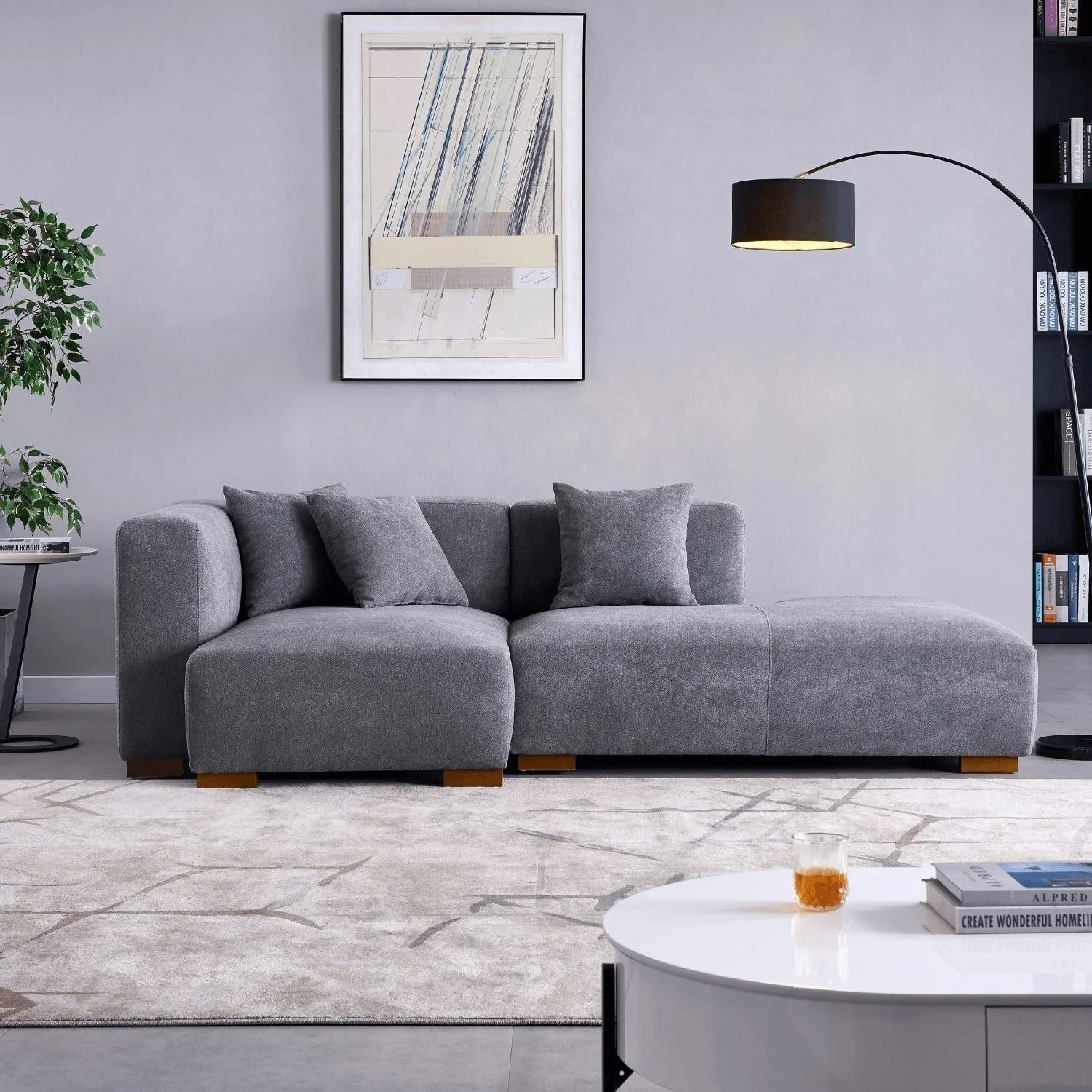Popular Design L Shape Lounge Tufted Fabric Recliner Modular Sectional Sofa with Removable Cover for Villa & Workshop