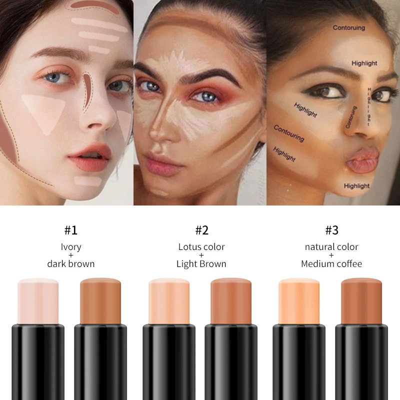 2-in-1 Dual-ended Contour & Highlight Stick, multifunctional facial contour stick, creates V-face and nose shadow, long lasting